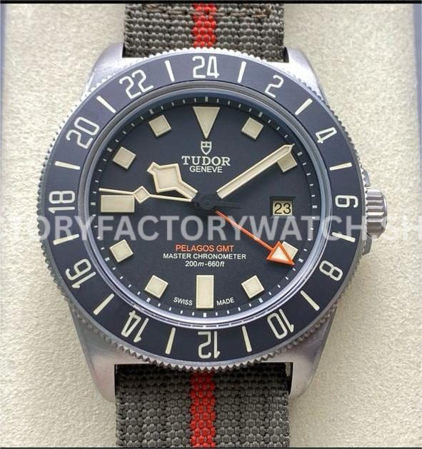 M+ Factory Tudor Pelagos FXD GMT M2542G247NU-0002 42mm Titanium Brown Textile Strap Black Dial (2) M+ Factory Tudor Pelagos FXD GMT brown strap