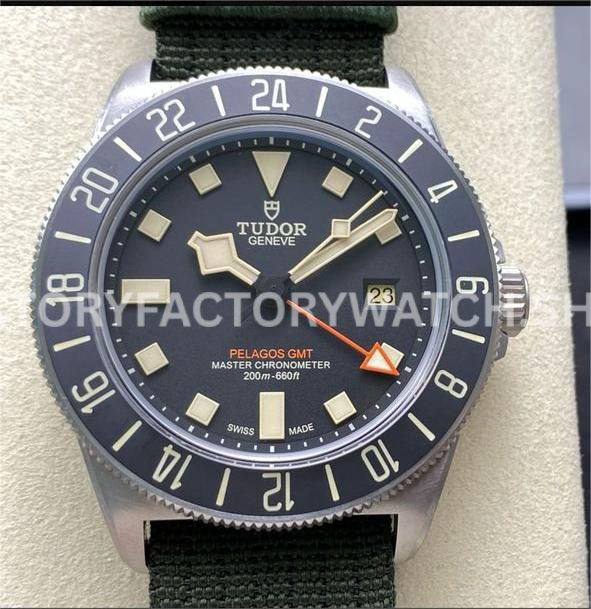 M+ Factory Tudor Pelagos FXD GMT M2542G247NU-0002 42mm Titanium Green Textile Strap Black Dial (2) M+ Factory Tudor Pelagos FXD GMT green strap