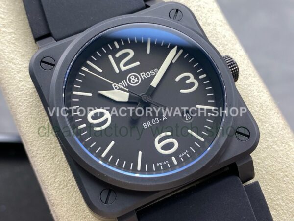 M+Factory Bell & Ross BR-03-92 BR0392-BL-CE Ceramic 41mm Rubber Strap Arabic Numerals Black Dial