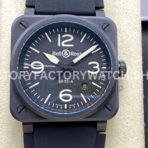 M+ Factory Bell & Ross BR-03-92 BR0392-BL-CE 41mm ceramic rubber strap black dial