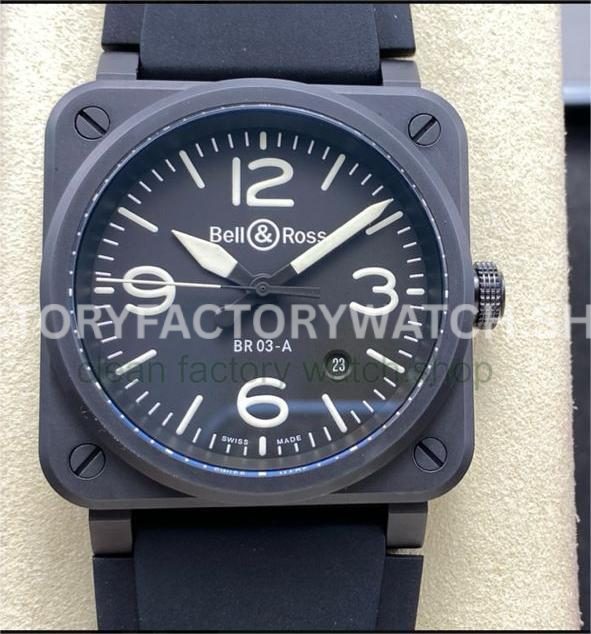 M+ Factory Bell & Ross BR-03-92 BR0392-BL-CE 41mm ceramic rubber strap black dial