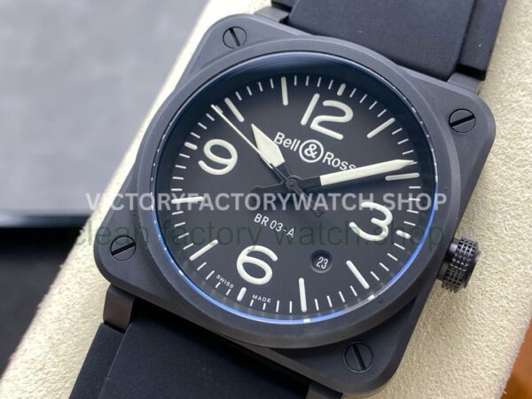 M+Factory Bell & Ross BR-03-92 BR0392-BL-CE Ceramic 41mm Rubber Strap Arabic Numerals Black Dial