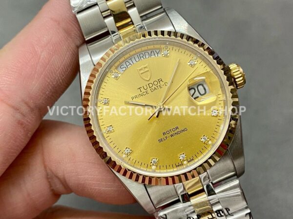 MKS Factory Tudor Date-Day 76213-0011 35mm Half Yellow Gold Diamond Gold Dial (1) MKS Factory Tudor Date-Day 76213-0011 36mm Half Yellow Gold Diamond Gold Dial