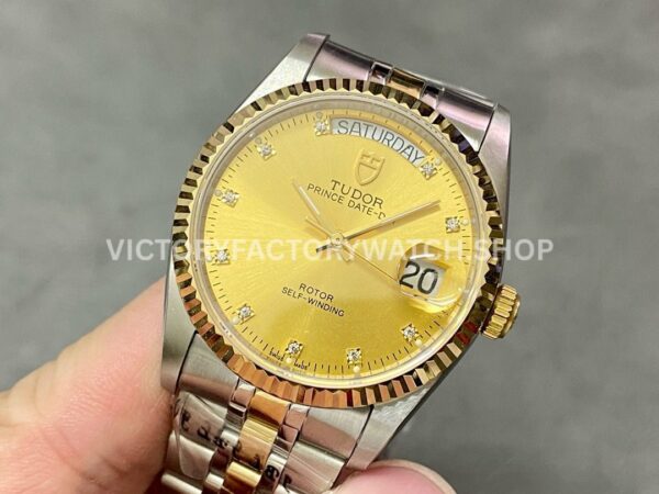 MKS Factory Tudor Date-Day 76213-0011 35mm Half Yellow Gold Diamond Gold Dial (4) MKS Factory Tudor Date-Day 76213-0011 36mm Half Yellow Gold Diamond Gold Dial