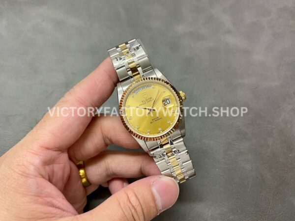 MKS Factory Tudor Date-Day 76213-0011 35mm Half Yellow Gold Diamond Gold Dial (8) MKS Factory Tudor Date-Day 76213-0011 36mm Half Yellow Gold Diamond Gold Dial