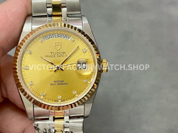 MKS Factory Tudor Date-Day 76213-0011 35mm Half Yellow Gold Diamond Gold Dial (9) MKS Factory Tudor Date-Day 76213-0011 gold dial