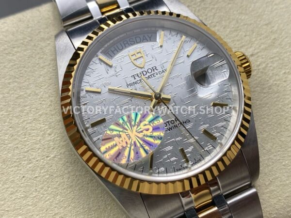 MKS Factory Tudor Prince Date Day 76213-0019 36mm Half Yellow Gold Silver Mosaic Linen Dial (6) MKS Factory Tudor Prince Date Day 76213-0019 36mm Half Yellow Gold Silver Mosaic Linen Dial