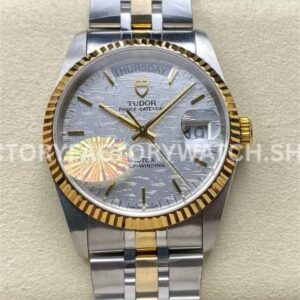 MKS Factory Tudor Prince Date Day 76213-0019 36mm Half Yellow Gold Silver Mosaic Linen Dial (7) MKS Factory Tudor Prince Date Day 76213-0019 silver linen dial