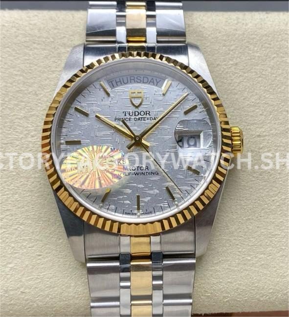 MKS Factory Tudor Prince Date Day 76213-0019 36mm Half Yellow Gold Silver Mosaic Linen Dial (7) MKS Factory Tudor Prince Date Day 76213-0019 silver linen dial