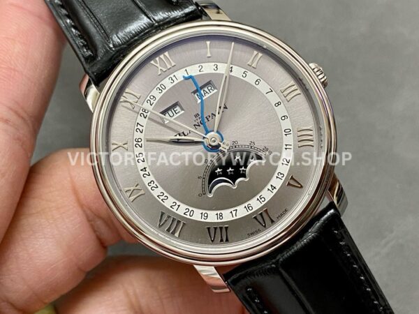 OM Factory Blancpain Villeret Quantième Complet 6654-1113-55B 40mm Steel (9) OM Factory Blancpain Villeret Quantième Complet 6654-1113-55B 40mm Steel Leather Strap Roman Numerals Grey Dial