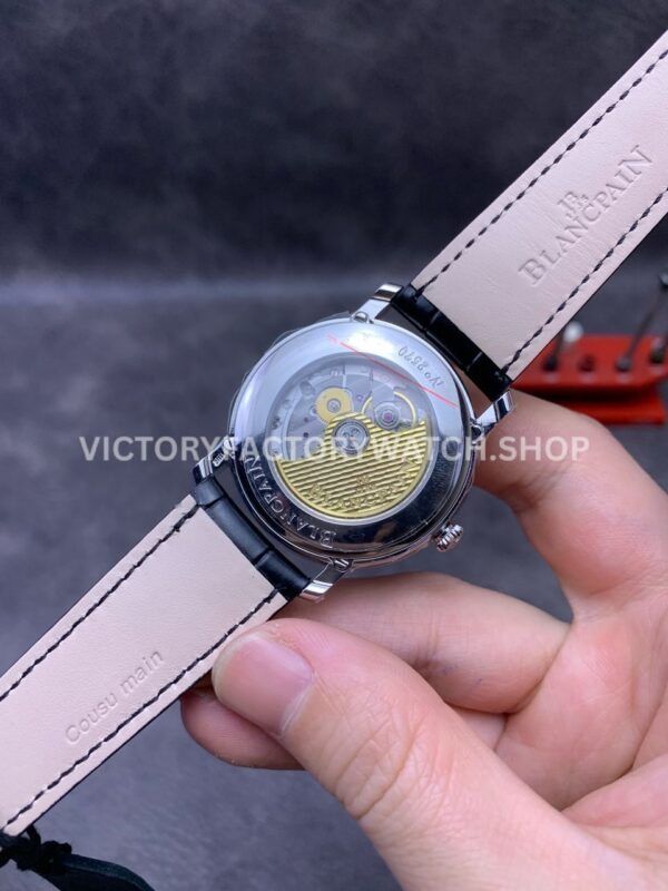 OM Factory Blancpain Villeret Quantième Complet 6654-1127-55B 40mm Steel Leather Strap Roman (4) OM Factory Blancpain Villeret Quantième Complet 6654-1127-55B 40mm Steel Leather Strap Roman Numerals White Dial