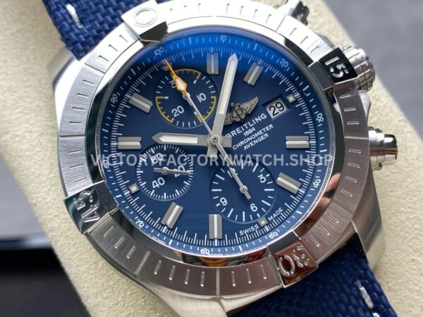 TF Factory Breitling Avenger A13385101C1X1 45mm Steel Blue Nylon Canvas Strap Arabic Numerals (4) TF Factory Breitling Avenger A13385101C1X1 45mm Steel Blue Nylon Canvas Strap Arabic Numerals Blue Dial