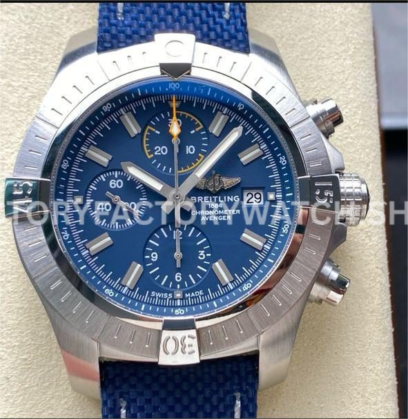 TF Factory Breitling Avenger A13385101C1X1 45mm Steel Blue Nylon Canvas Strap Arabic Numerals (5) TF Factory Breitling Avenger A13385101C1X1 45mm Steel Blue Nylon Canvas Strap Arabic Numerals Blue Dial