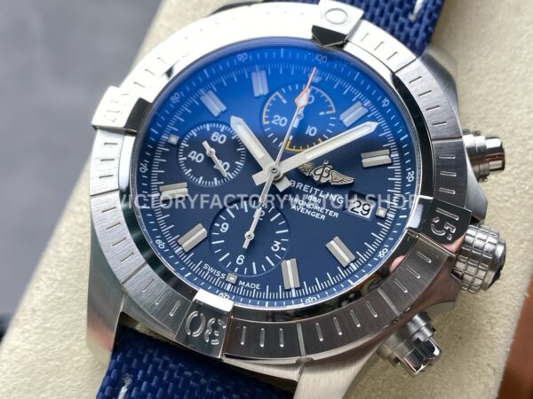 TF Factory Breitling Avenger A13385101C1X1 45mm Steel Blue Nylon Canvas Strap Arabic Numerals (6) TF Factory Breitling Avenger A13385101C1X1 45mm Steel Blue Nylon Canvas Strap Arabic Numerals Blue Dial