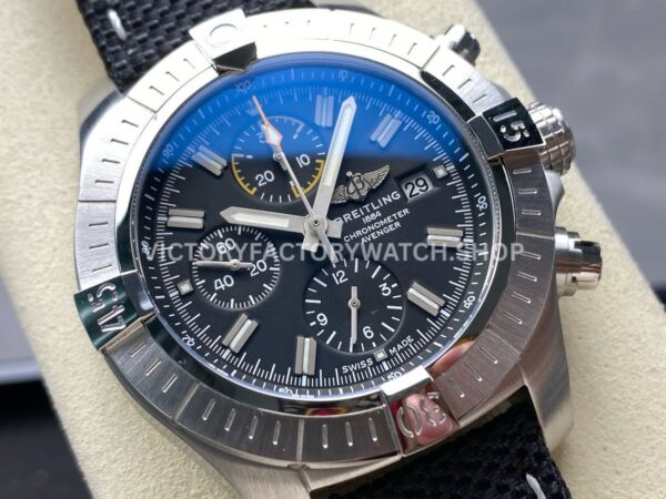 TF Factory Breitling Avenger Chronograph A13317101B1X1 45mm Steel Black Nylon Canvas Strap Arabic Numerals Black Dial