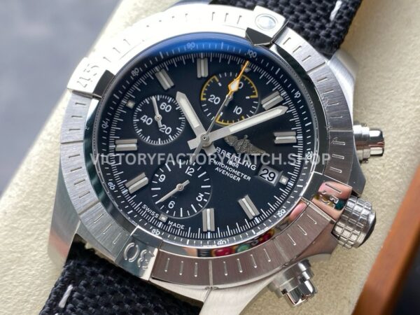 TF Factory Breitling Avenger Chronograph A13317101B1X1 45mm Steel Black Nylon Canvas Strap Arabic Numerals Black Dial