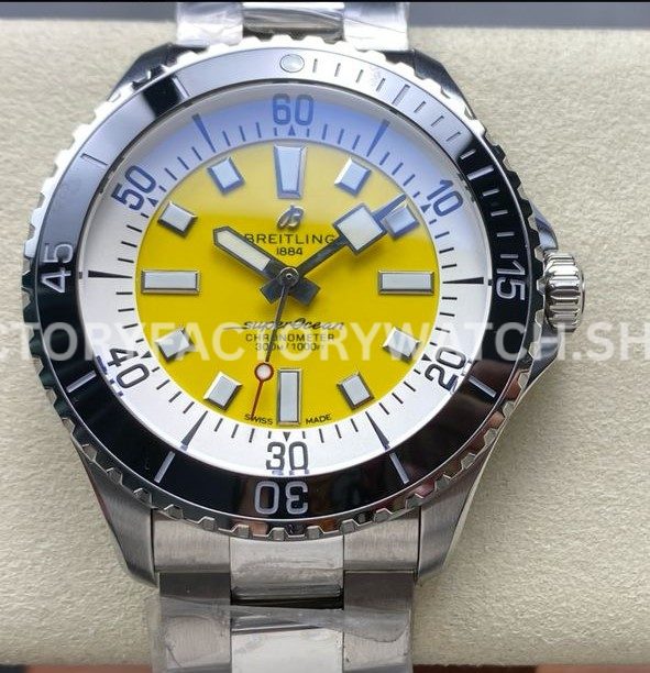 TF Factory Breitling Superocean A17375211I1A1 44mm Full Steel Black Bezel Yellow Dial (4) TF Breitling Superocean A17375211I1A1 yellow dial full steel watch