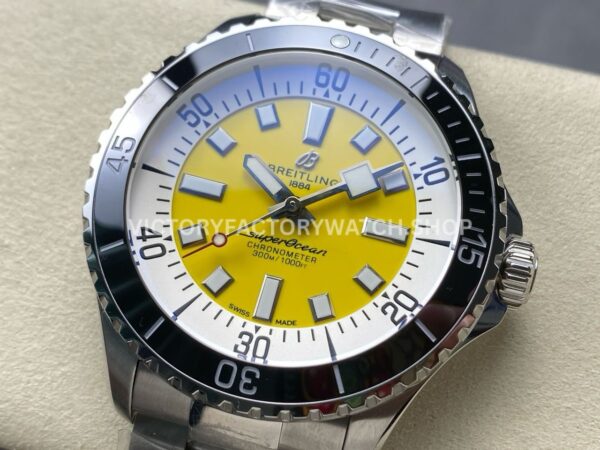 TF Factory Breitling Superocean A17375211I1A1 44mm Full Steel Black Bezel Yellow Dial (8) TF Factory Breitling Superocean A17375211I1A1 44mm Full Steel Black Bezel Yellow Dial