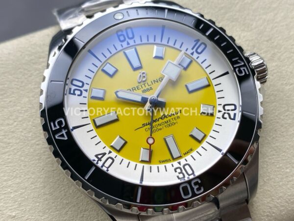 TF Factory Breitling Superocean A17375211I1A1 44mm Full Steel Black Bezel Yellow Dial (9) TF Factory Breitling Superocean A17375211I1A1 44mm Full Steel Black Bezel Yellow Dial