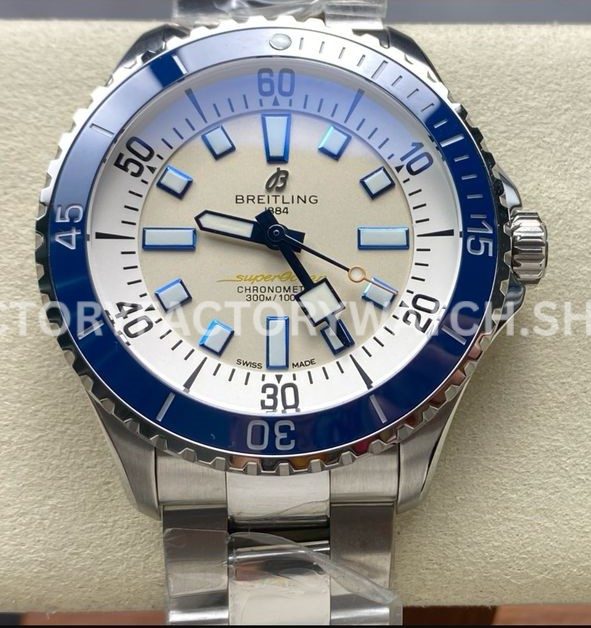 TF Breitling Superocean A17375E71G1A1 steel silver dial blue bezel