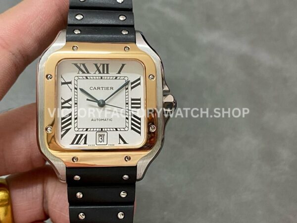 THB Factory Cartier Santos W2SA0009 39.8mm Steel Rubber Strap Roman Numerals Silver Dial (1) THB Factory Cartier Santos W2SA0009 silver dial rubber strap