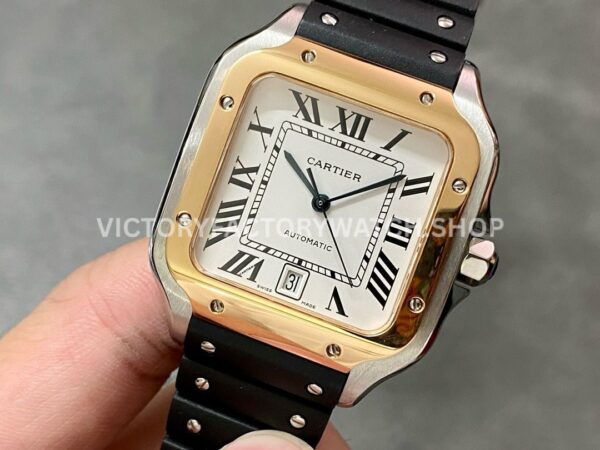 THB Factory Cartier Santos W2SA0009 39.8mm Steel Rubber Strap Roman Numerals Silver Dial (10) THB Factory Cartier Santos W2SA0009 39.8mm Steel Rubber Strap Roman Numerals Silver Dial