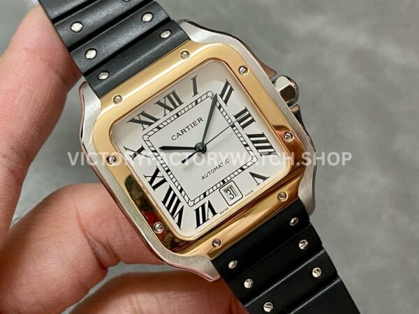 THB Factory Cartier Santos W2SA0009 39.8mm Steel Rubber Strap Roman Numerals Silver Dial (4) THB Factory Cartier Santos W2SA0009 39.8mm Steel Rubber Strap Roman Numerals Silver Dial