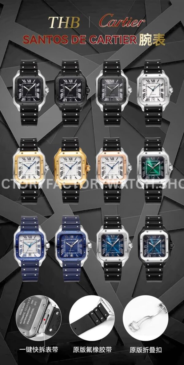 THB Factory Cartier Santos W2SA0009 39.8mm Steel Rubber Strap Roman Numerals Silver Dial (8) THB Factory Cartier Santos W2SA0009 39.8mm Steel Rubber Strap Roman Numerals Silver Dial