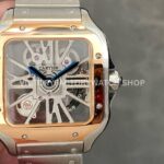 THB Factory Cartier Santos WHSA0012 39.8mm Full Steel Yellow Gold Bezel Silver Roman Numerals Skeleton Dial (1) THB Factory Cartier Santos WHSA0012 yellow gold-tone bezel skeleton dial