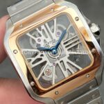THB Factory Cartier Santos WHSA0012 39.8mm Full Steel Yellow Gold Bezel Silver Roman Numerals Skeleton Dial (2) THB Factory Cartier Santos WHSA0012 39.8mm Full Steel Yellow Gold Bezel Silver Roman Numerals Skeleton Dial