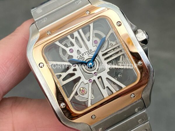 THB Factory Cartier Santos WHSA0012 39.8mm Full Steel Yellow Gold Bezel Silver Roman Numerals Skeleton Dial (2) THB Factory Cartier Santos WHSA0012 39.8mm Full Steel Yellow Gold Bezel Silver Roman Numerals Skeleton Dial