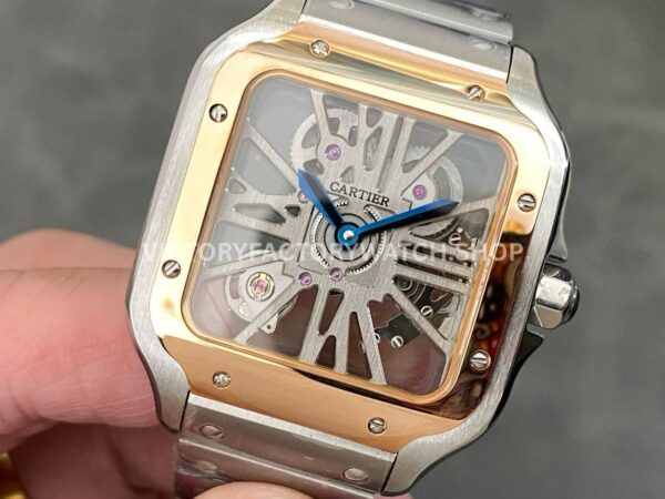 THB Factory Cartier Santos WHSA0012 39.8mm Full Steel Yellow Gold Bezel Silver Roman Numerals Skeleton Dial (7) THB Factory Cartier Santos WHSA0012 39.8mm Full Steel Yellow Gold Bezel Silver Roman Numerals Skeleton Dial