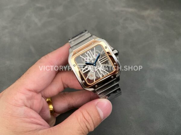 THB Factory Cartier Santos WHSA0012 39.8mm Full Steel Yellow Gold Bezel Silver Roman Numerals Skeleton Dial (9) THB Factory Cartier Santos WHSA0012 39.8mm Full Steel Yellow Gold Bezel Silver Roman Numerals Skeleton Dial