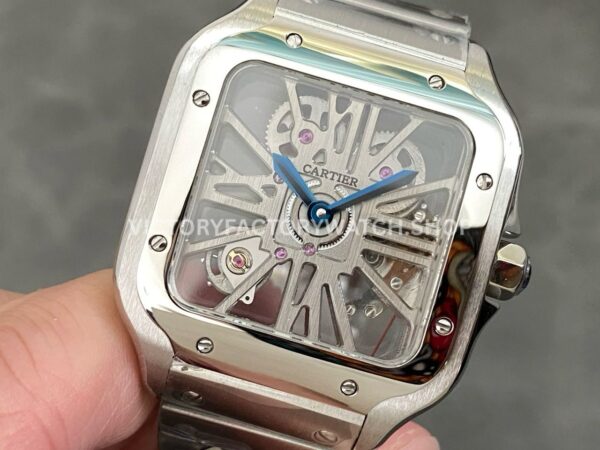 THB Factory Cartier Santos WHSA0015 39.8mm Full Steel Silver Roman Numerals Skeleton Dial