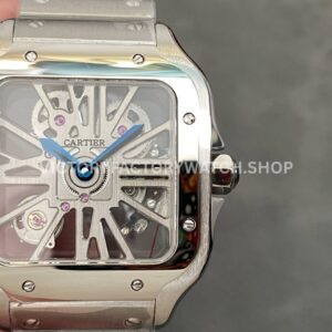 THB Factory Cartier Santos WHSA0015 39.8mm Full Steel Silver Roman Numerals Skeleton Dial (4) THB Factory Cartier Santos WHSA0015 silver skeleton dial