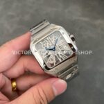 THB Factory Cartier Santos WHSA0015 39.8mm Full Steel Silver Roman Numerals Skeleton Dial