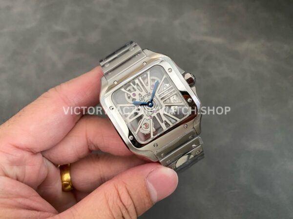 THB Factory Cartier Santos WHSA0015 39.8mm Full Steel Silver Roman Numerals Skeleton Dial