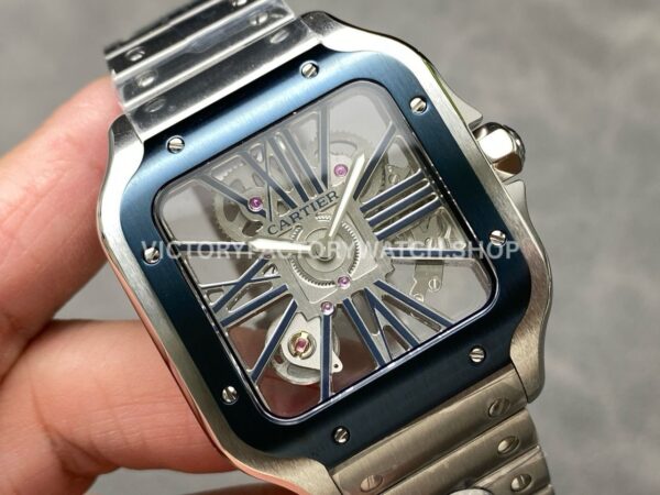 THB Factory Cartier Santos WHSA0026 39.8mm Full Steel Blue Roman Numerals Skeleton Dial