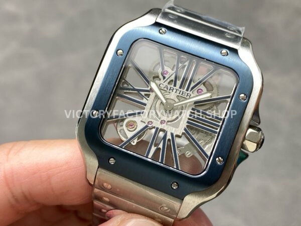 THB Factory Cartier Santos WHSA0026 39.8mm Full Steel Blue Roman Numerals Skeleton Dial