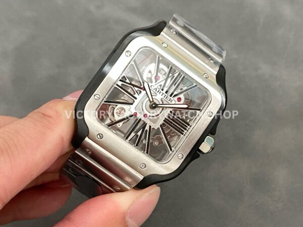 THB Factory Cartier Santos WHSA0027 39.8mm Full Steel Black Roman Numerals Skeleton Dial (2) THB Factory Cartier Santos WHSA0027 39.8mm Full Steel Black Roman Numerals Skeleton Dial
