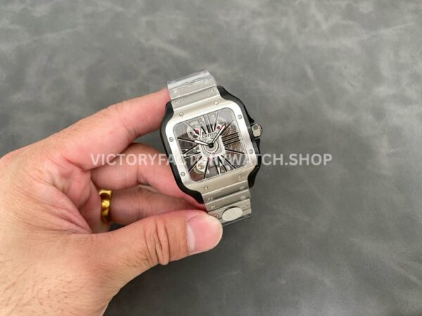 THB Factory Cartier Santos WHSA0027 39.8mm Full Steel Black Roman Numerals Skeleton Dial (3) THB Factory Cartier Santos WHSA0027 39.8mm Full Steel Black Roman Numerals Skeleton Dial