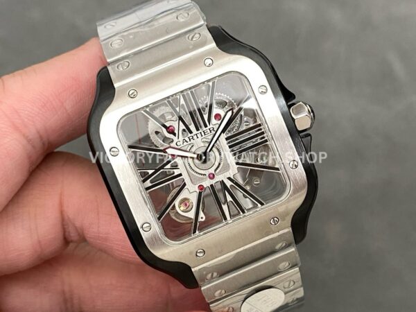 THB Factory Cartier Santos WHSA0027 39.8mm Full Steel Black Roman Numerals Skeleton Dial (9) THB Factory Cartier Santos WHSA0027 39.8mm Full Steel Black Roman Numerals Skeleton Dial
