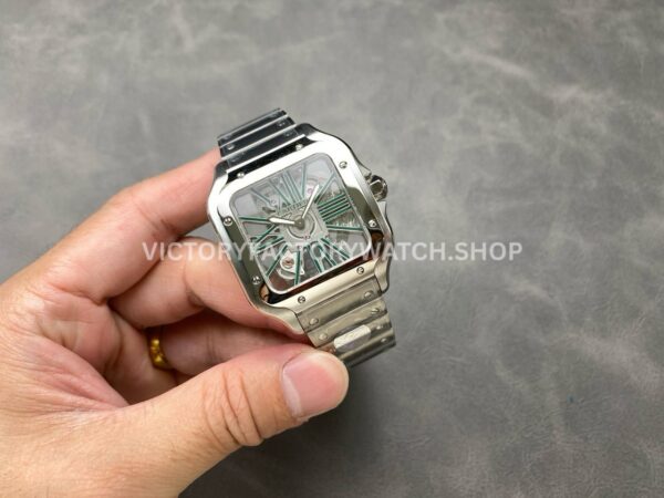 THB Factory Cartier Santos WHSA0028 39.8mm Full Steel Green Roman Numerals Skeleton Dial (4) THB Factory Cartier Santos WHSA0028 39.8mm Full Steel Green Roman Numerals Skeleton Dial