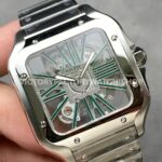 THB Factory Cartier Santos WHSA0028 39.8mm Full Steel Green Roman Numerals Skeleton Dial (8) THB Factory Cartier Santos WHSA0028 39.8mm Full Steel Green Roman Numerals Skeleton Dial