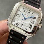 THB Factory Cartier Santos WSSA0018 39.8mm Steel Rubber Strap Roman Numerals Silver Dial (1) THB Factory Cartier Santos WSSA0018 39.8mm Steel Rubber Strap Roman Numerals Silver Dial