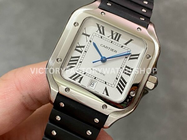 THB Factory Cartier Santos WSSA0018 39.8mm Steel Rubber Strap Roman Numerals Silver Dial (1) THB Factory Cartier Santos WSSA0018 39.8mm Steel Rubber Strap Roman Numerals Silver Dial