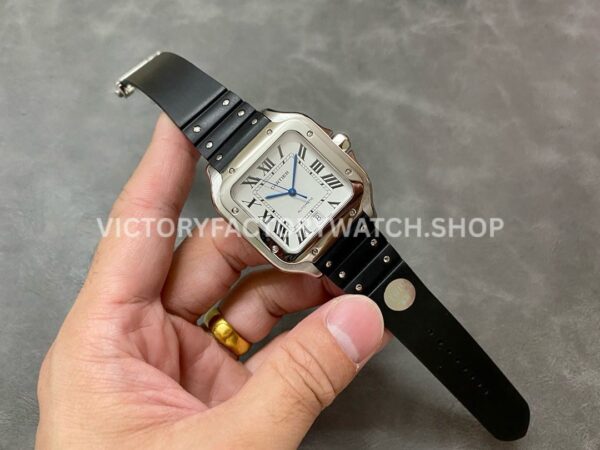 THB Factory Cartier Santos WSSA0018 39.8mm Steel Rubber Strap Roman Numerals Silver Dial (2) THB Factory Cartier Santos WSSA0018 39.8mm Steel Rubber Strap Roman Numerals Silver Dial