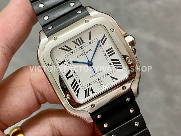 THB Factory Cartier Santos WSSA0018 39.8mm Steel Rubber Strap Roman Numerals Silver Dial (7) THB Factory Cartier Santos WSSA0018 39.8mm Steel Rubber Strap Roman Numerals Silver Dial