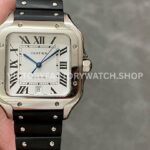 THB Factory Cartier Santos WSSA0018 39.8mm Steel Rubber Strap Roman Numerals Silver Dial (8) THB Factory Cartier Santos WSSA0018 silver dial rubber strap