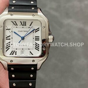 THB Factory Cartier Santos WSSA0018 39.8mm Steel Rubber Strap Roman Numerals Silver Dial (8) THB Factory Cartier Santos WSSA0018 silver dial rubber strap